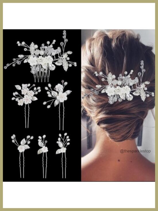 6 Crystal Pearl Flower Hair Pins Bridal Wedding Hair Accessories Updo